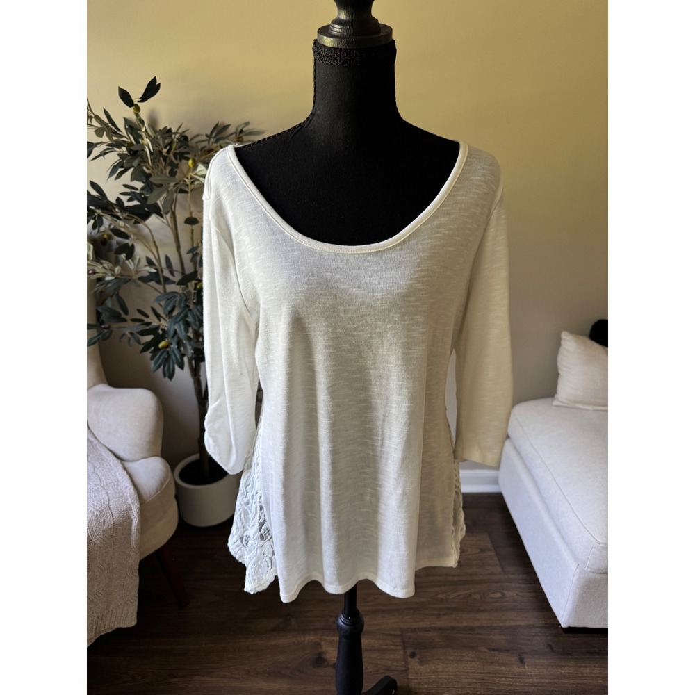 Iz Byer White Slub Knit Top Lace Side Panels Strappy Back XL